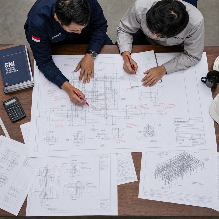 Pembuatan Gambar Teknik Detail Struktur Gudang Logistik untuk Proyek Konstruksi Industri